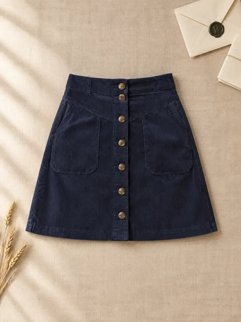 Inkwell Cord Button Skirt, on its own