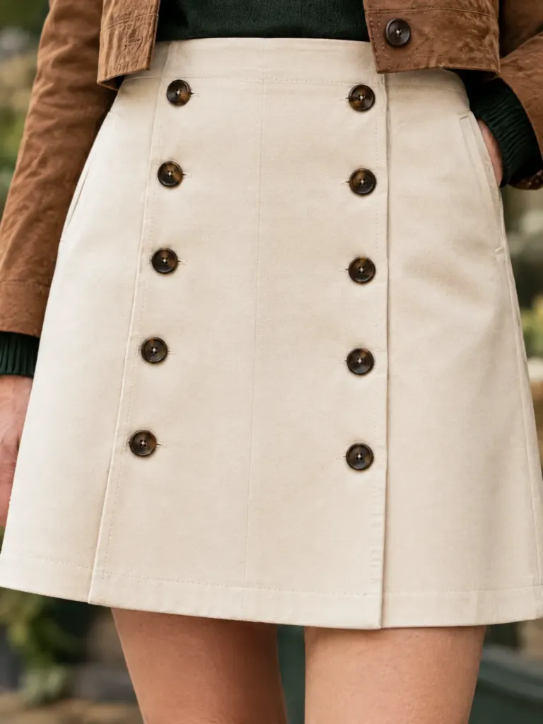 Meadowsweet Double-Button Skirt, detail